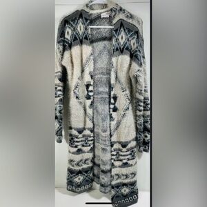 Shrinking Violet Long Cardigan Sweater Womens XL Open Front Native American